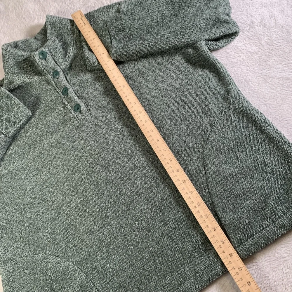 Eddie Bauer Sweater Womens‎ XL Green Mock Neck Fleece Henley Pullover Pockets